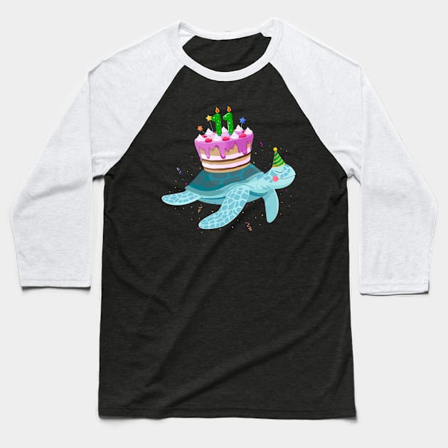 Turtle 11th Birthday 11 Years Old Turtle Reptiles Testudines Baseball T-Shirt by Msafi